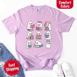 Ghost Reading Comfort Colors Shirt – Spooky Book Lover Halloween Tee-T-Shirt-Gentleman.Clothing