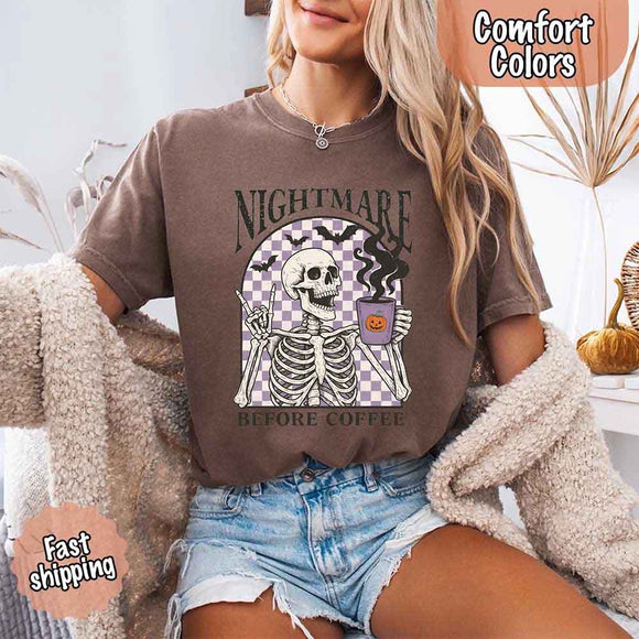 Nightmare Before Coffee Comfort Colors Shirt – Skeleton Funny Halloween Tee-T-Shirt-Gentleman.Clothing