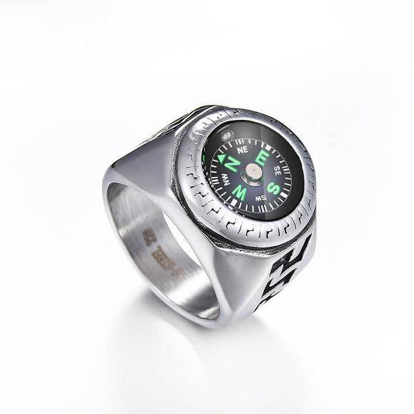 Stainless Steel Sailing Rings with Compass-Rings-Gentleman.Clothing