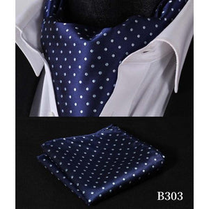 Blue Polka Dot Silk Ascot/Cravat Tie & Handkerchief-Ascot Ties-Gentleman.Clothing
