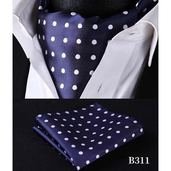 Blue Polka Dot Silk Ascot/Cravat Tie & Handkerchief-Ascot Ties-Gentleman.Clothing