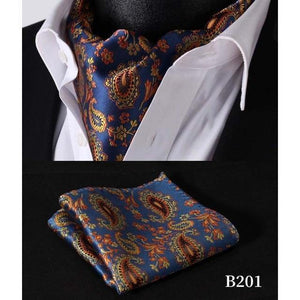 Blue Rust Paisley Silk Ascot/Cravat Tie & Handkerchief-Ascot Ties-Gentleman.Clothing