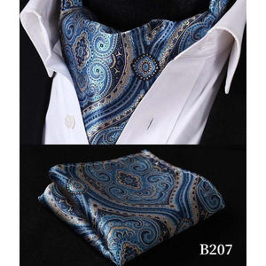 Blue Sophisticated Paisley Silk Ascot/Cravat Tie & Handkerchief-Ascot Ties-Gentleman.Clothing