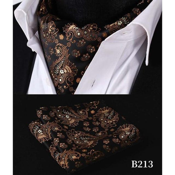 Brown Paisley Silk Ascot/Cravat Tie & Handkerchief-Ascot Ties-Gentleman.Clothing