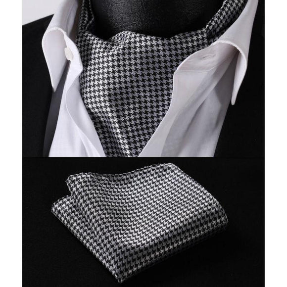 Dazzling Grey Silk Ascot/Cravat Tie & Handkerchief-Ascot Ties-Gentleman.Clothing