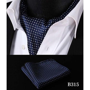 Dotted Blue Silk Ascot/Cravat Tie & Handkerchief-Ascot Ties-Gentleman.Clothing