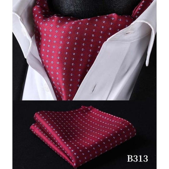 Dotted Red Silk Ascot/Cravat Tie & Handkerchief-Ascot Ties-Gentleman.Clothing