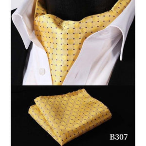 Dotted Yellow Silk Ascot/Cravat Tie & Handkerchief-Ascot Ties-Gentleman.Clothing