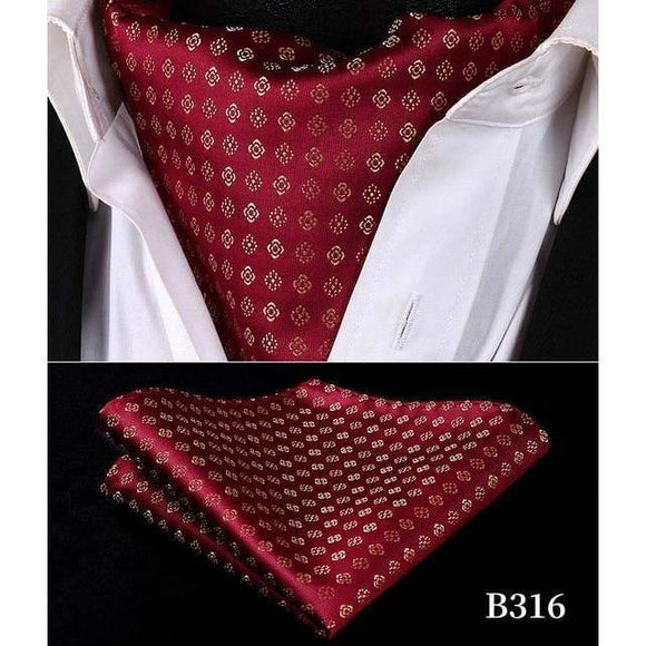 Elegant Wine Silk Ascot/Cravat Tie & Handkerchief-Ascot Ties-Gentleman.Clothing