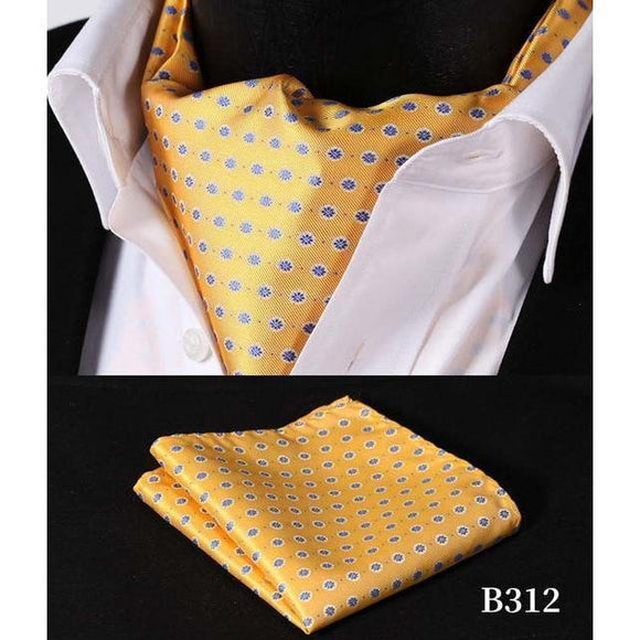 Elegant Yellow Silk Ascot/Cravat Tie & Handkerchief-Ascot Ties-Gentleman.Clothing