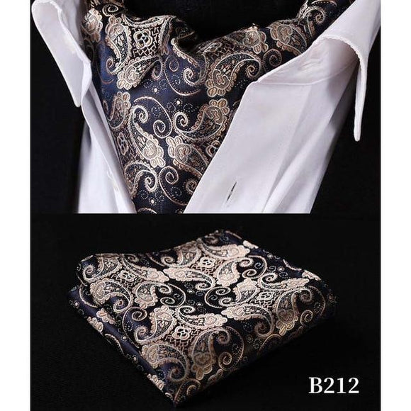 Golden Luxury Paisley Ascot/Cravat Tie & Handkerchief-Ascot Ties-Gentleman.Clothing