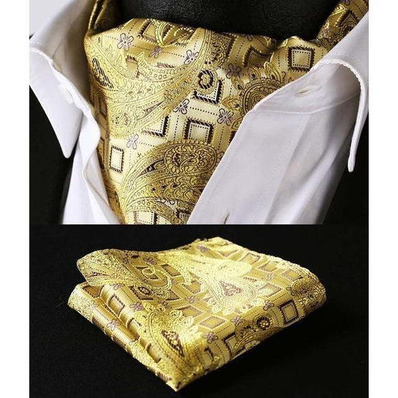 Golden Sophisticated Paisley Ascot/Cravat Tie & Handkerchief-Ascot Ties-Gentleman.Clothing