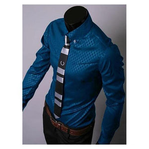 Men's Blue Slim Fit Dress Shirt-Shirt-Gentleman.Clothing