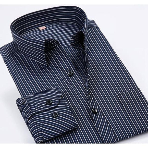 Men's Dark Navy Striped Dress Shirt-Shirt-Gentleman.Clothing