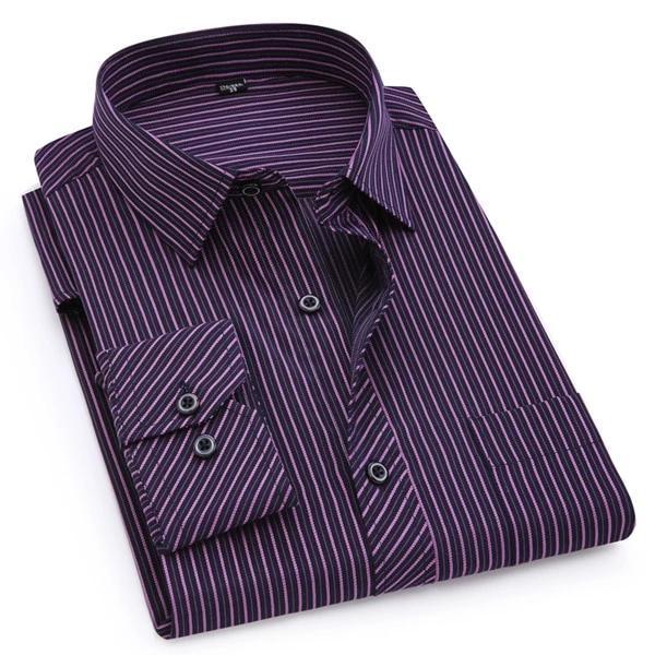 Men's Dark Purple Striped Dress Shirt