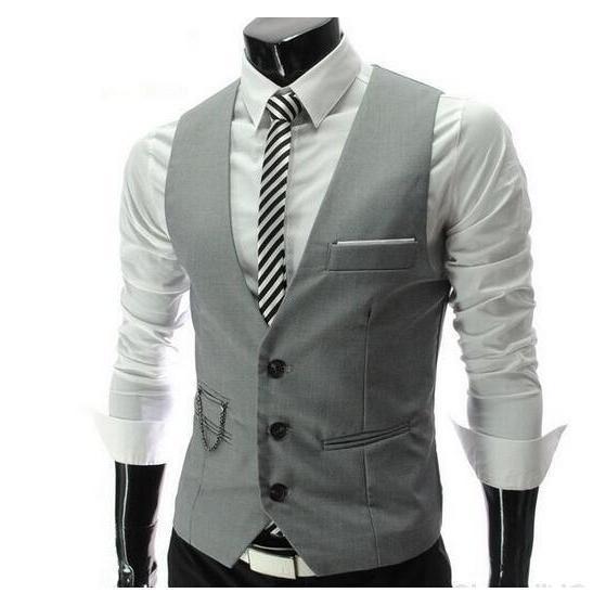 Men's Gray Slim Fit Vest-Vest-Gentleman.Clothing