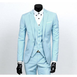 Men's Light Blue One Button Slim Fit Suit - Three Piece-Suit-Gentleman.Clothing