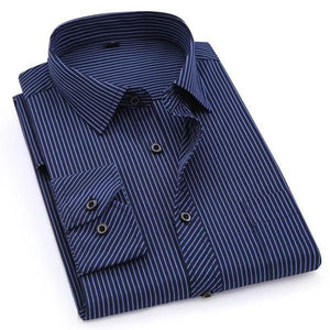 Men's Navy Blue Striped Dress Shirt-Shirt-Gentleman.Clothing