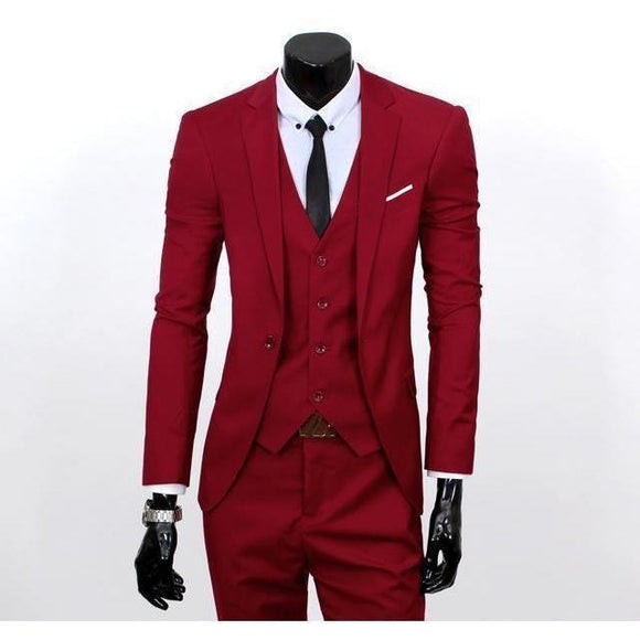 Men Wedding Party Wear 3Piece Red Tuxedo Suit Formal Coat Vest Jacket Black  Pant | eBay
