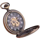 Men's Roman Brass Mechanical Hand Wind Pocket Watch-Watches-Gentleman.Clothing
