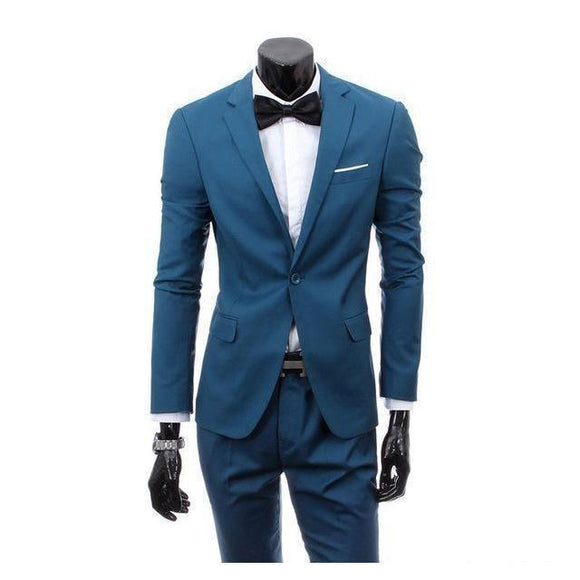 Men's Sea Blue One Button Slim Fit Suit - Three Piece-Suit-Gentleman.Clothing