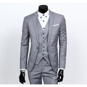 Men's Silver One Button Slim Fit Suit - Three Piece-Suit-Gentleman.Clothing