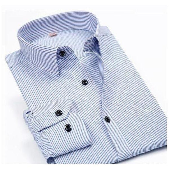 Men's Sky Blue Striped Dress Shirt-Shirt-Gentleman.Clothing