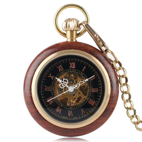 Men's Steampunk Wooden Mechanical Pocket Watch-Watches-Gentleman.Clothing