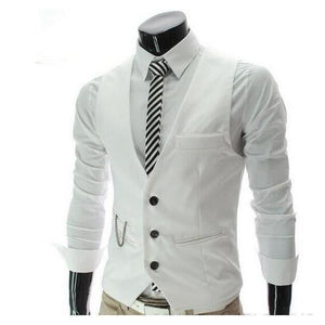 Men's White Slim Fit Vest-Vest-Gentleman.Clothing