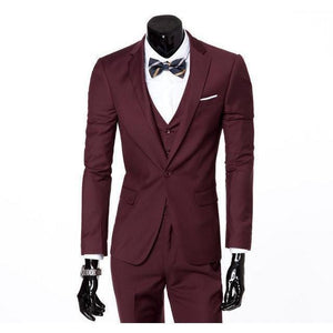 Men's Wine One Button Slim Fit Suit - Three Piece-Suit-Gentleman.Clothing