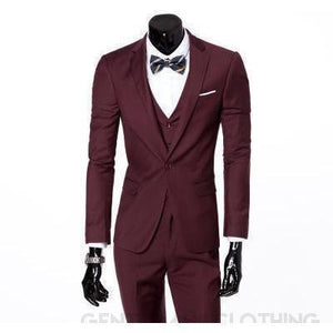 Men's Wine One Button Slim Fit Suit - Three Piece-Suit-Gentleman.Clothing