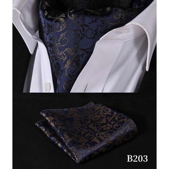 Mysterious Navy Paisley Ascot/Cravat Tie & Handkerchief-Ascot Ties-Gentleman.Clothing
