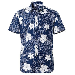Navy Hibiscus Hawaiian Cotton Short Sleeve Shirt-Shirt-Gentleman.Clothing