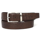 PAUL PARKMAN Men's Crocodile Embossed Calfskin Leather Belt Hand-Painted Brown-Belts-Gentleman.Clothing