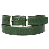 PAUL PARKMAN Men's Crocodile Embossed Calfskin Leather Belt Hand-Painted Green-Belts-Gentleman.Clothing