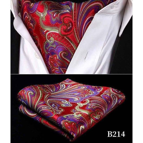 Paisley Red Silk Ascot/Cravat Tie & Handkerchief-Ascot Ties-Gentleman.Clothing