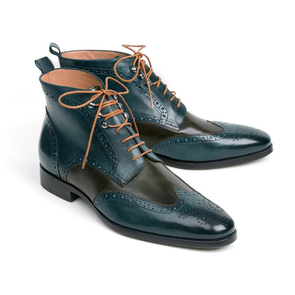 Paul Parkman Hand-Made Wingtip Ankle Boots Dual Tone Green & Blue-Shoes-Gentleman.Clothing