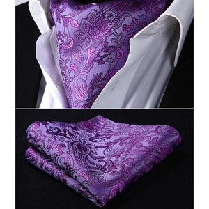 Purple Sophisticated Silk Paisley Ascot/Cravat Tie & Handkerchief-Ascot Ties-Gentleman.Clothing