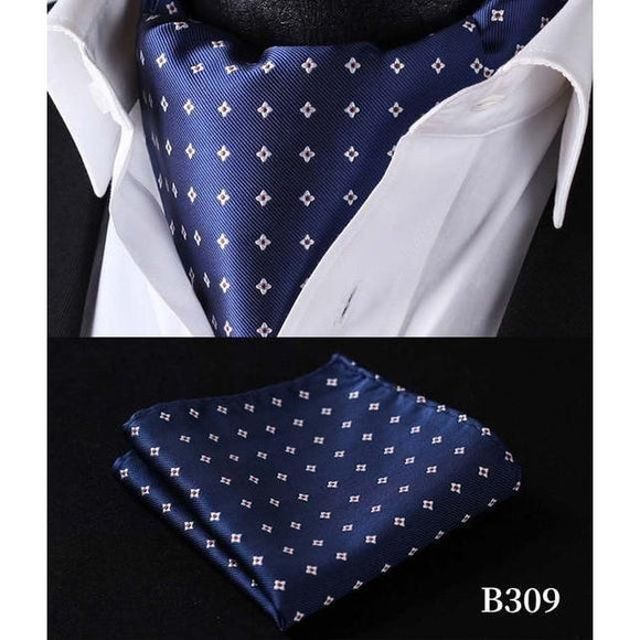 Royal Blue Silk Ascot/Cravat Tie & Handkerchief-Ascot Ties-Gentleman.Clothing