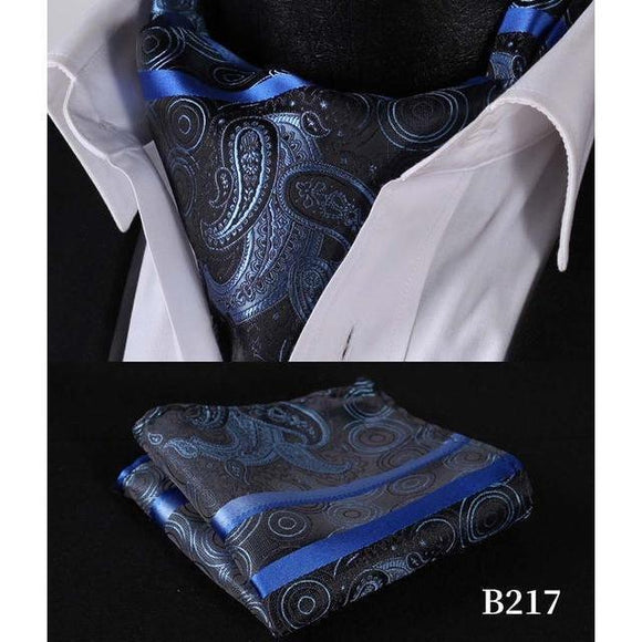 Royal Blue Silk Ascot/Cravat Tie & Handkerchief-Ascot Ties-Gentleman.Clothing