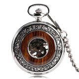 Silver Wooden Mechanical Hand Wind Pocket Watch-Watches-Gentleman.Clothing