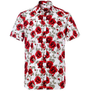 White Rose Hawaiian Cotton Short Sleeve Shirt-Shirt-Gentleman.Clothing